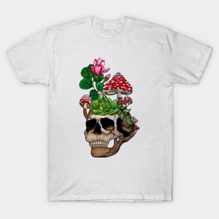 Skull Plant Flowers Mushroom T-shirt T-Shirt